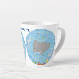 Cute manta ray en bubbles cartoon illustratie latte mok