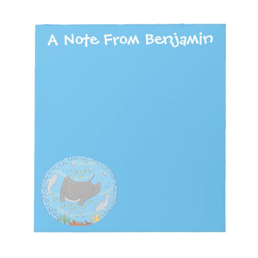 Cute manta ray en bubbles cartoon illustratie notitieblok (Voorkant)