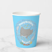 Cute manta ray en bubbles cartoon illustratie papieren bekers (Achterkant)