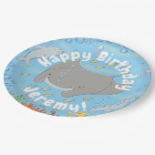 Cute manta ray en bubbles cartoon illustratie papieren bordje (Gekanteld)