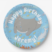 Cute manta ray en bubbles cartoon illustratie papieren bordje (Voorkant)