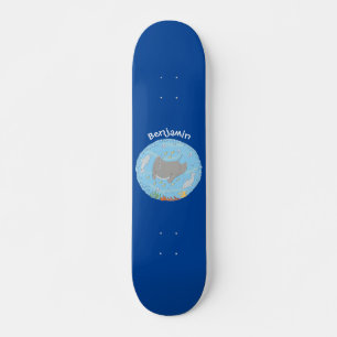 Cute manta ray en bubbles cartoon illustratie persoonlijk skateboard