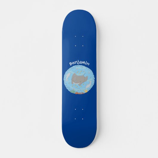 Cute manta ray en bubbles cartoon illustratie persoonlijk skateboard (Voorkant)