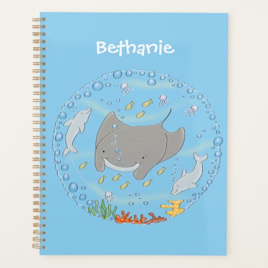 Cute manta ray en bubbles cartoon illustratie planner (Voorkant)