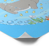 Cute manta ray en bubbles cartoon illustratie poster (Hoek)