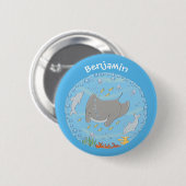 Cute manta ray en bubbles cartoon illustratie ronde button 5,7 cm (Voorkant /achterkant)