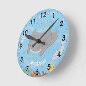 Cute manta ray en bubbles cartoon illustratie ronde klok (Hoek)