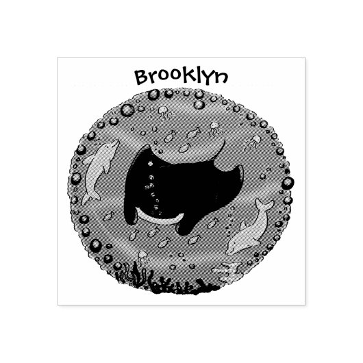 Cute manta ray en bubbles cartoon illustratie rubberstempel (Afrduk)