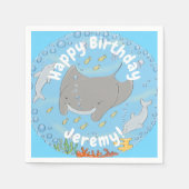 Cute manta ray en bubbles cartoon illustratie servet (Voorkant)