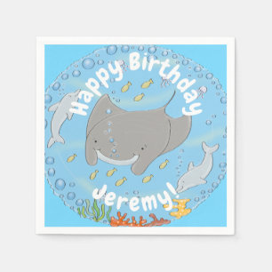 Cute manta ray en bubbles cartoon illustratie servet
