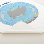 Cute manta ray en bubbles cartoon illustratie sherpa deken (3/4)