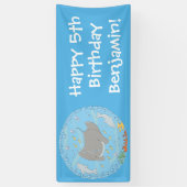 Cute manta ray en bubbles cartoon illustratie spandoek (Verticaal)