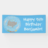 Cute manta ray en bubbles cartoon illustratie spandoek (Horizontaal)