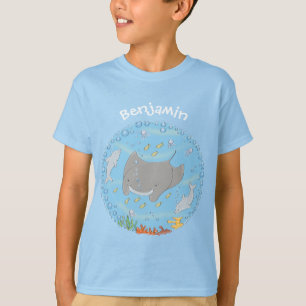 Cute manta ray en bubbles cartoon illustratie t-shirt