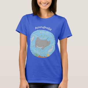 Cute manta ray en bubbles cartoon illustratie t-shirt