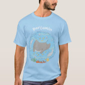 Cute manta ray en bubbles cartoon illustratie t-shirt (Voorkant)