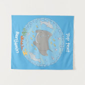 Cute manta ray en bubbles cartoon illustratie wandkleed (Voorkant (horizontaal))