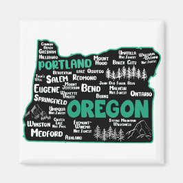Cute map of Oregon, Portland, Salem, Eugene Magneet