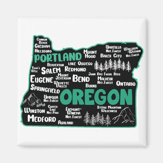Cute map of Oregon, Portland, Salem, Eugene Magneet (Voorkant)