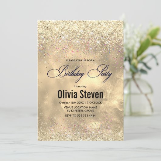 Cute marble art goudfaux glitter monogram kaart (Staand voorkant)