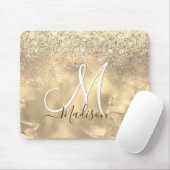 Cute marble art goudfaux glitter monogram muismat (Met muis)