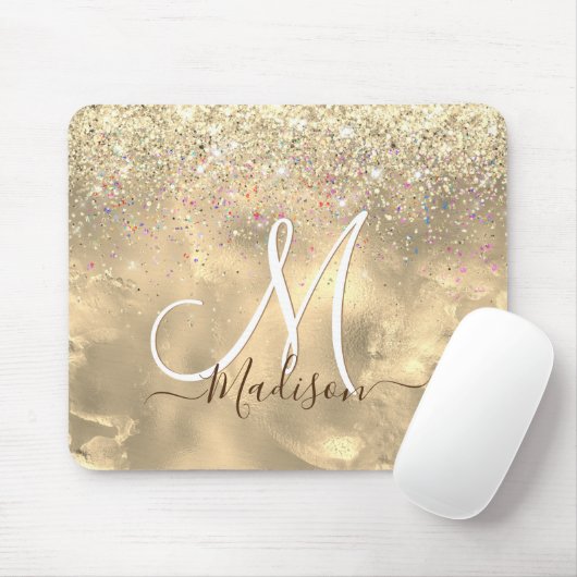 Cute marble art goudfaux glitter monogram muismat (Met muis)