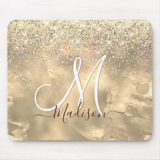 Cute marble art goudfaux glitter monogram muismat (Voorkant)