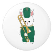 Cute Marching Bunny Trombone Player Green Gold Keramische Knop (Voorkant)