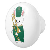 Cute Marching Bunny Trombone Player Green Gold Keramische Knop (Rechts)