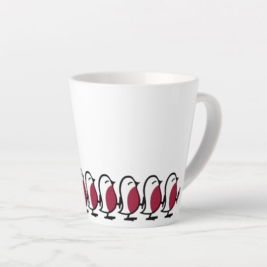 Cute Marching Robins Simple Bird Line Drawing Latte Mok (Rechterhoek)