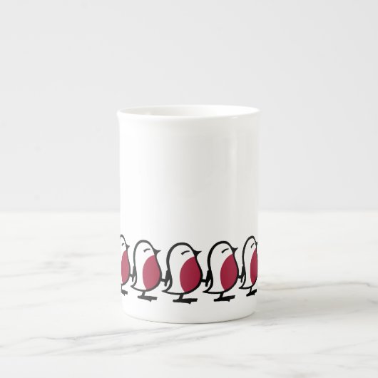 Cute Marching Robins Simple Bird Line Drawing Porselein Kop (Voorkant)
