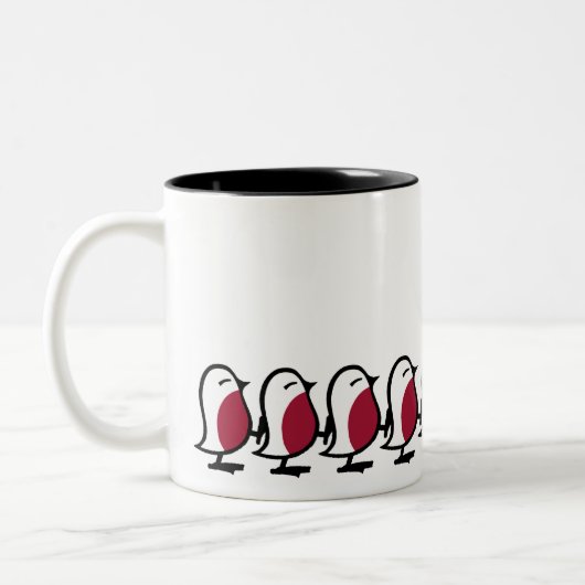 Cute Marching Robins Simple Bird Line Drawing Tweekleurige Koffiemok (Links)