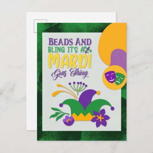 Cute Mardi Gras Beads en Bling Briefkaart (Voorkant / Achterkant)
