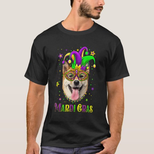 Cute Mardi Gras Carnival Shiba Inu Dog Mardi Gras T-shirt (Voorkant)