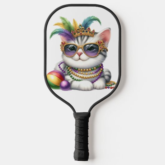 CUTE MARDI GRAS DRESSED KITTY CAT PICKLEBALL PADDLE (Achterkant)
