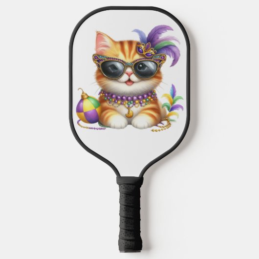 CUTE MARDI GRAS DRESSED KITTY CAT PICKLEBALL PADDLE (Voorkant)