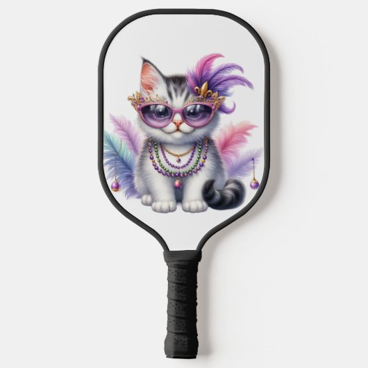 CUTE MARDI GRAS DRESSED KITTY CAT PICKLEBALL PADDLE (Achterkant)