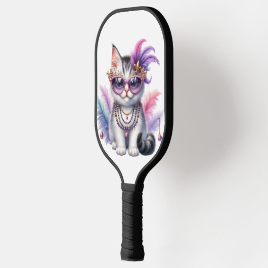 CUTE MARDI GRAS DRESSED KITTY CAT PICKLEBALL PADDLE (Links)