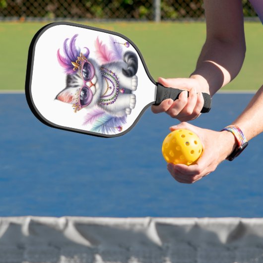 CUTE MARDI GRAS DRESSED KITTY CAT PICKLEBALL PADDLE (Insitu)