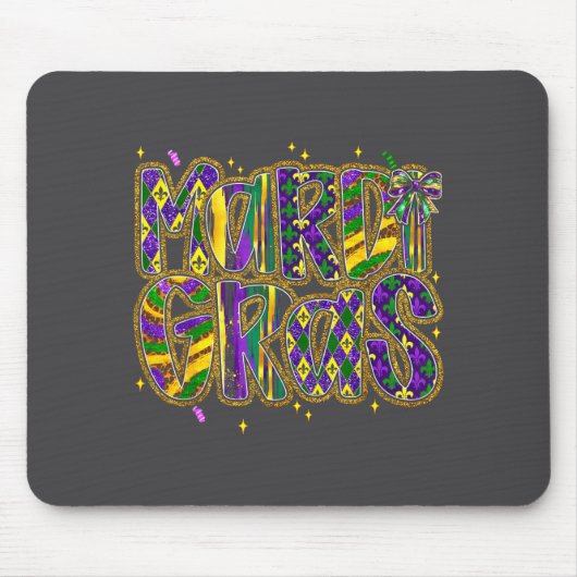 Cute Mardi Gras Fat Coquette Bow Tuesday Kids Girl Muismat (Voorkant)