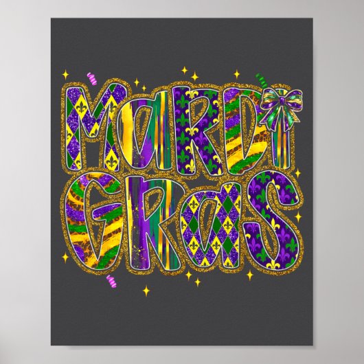 Cute Mardi Gras Fat Coquette Bow Tuesday Kids Girl Poster (Voorkant)