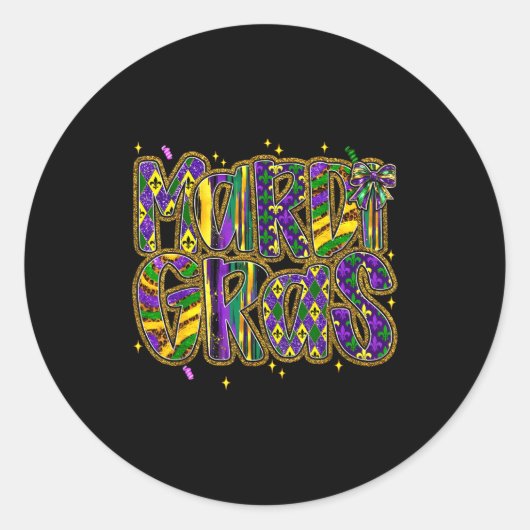 Cute Mardi Gras Fat Coquette Bow Tuesday Kids Girl Ronde Sticker (Voorkant)