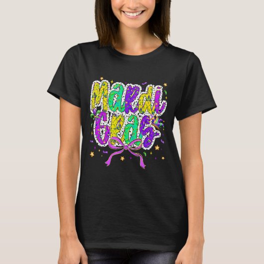 Cute Mardi Gras Fat Tuesday Coquette Bow Kids Girl T-shirt (Voorkant)