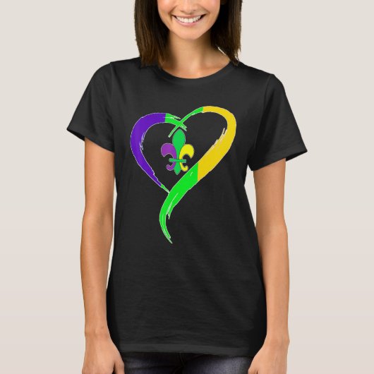 Cute Mardi Gras Heart Funny Fleur-De-Lis Mardi Gra T-shirt (Voorkant)