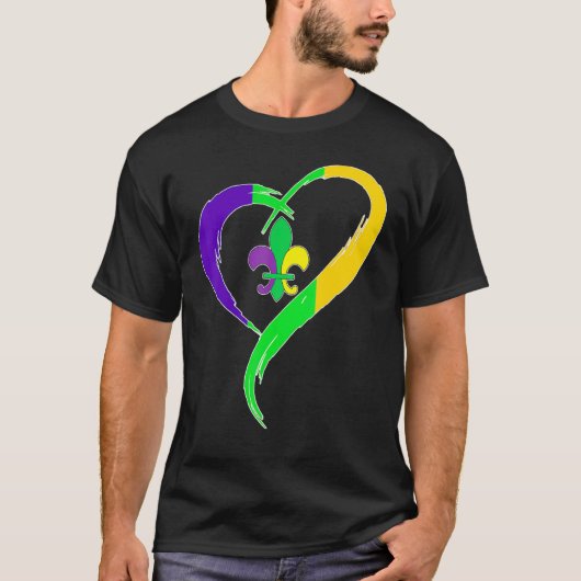 Cute Mardi Gras Heart Funny Fleur-De-Lis Mardi Gra T-shirt (Voorkant)