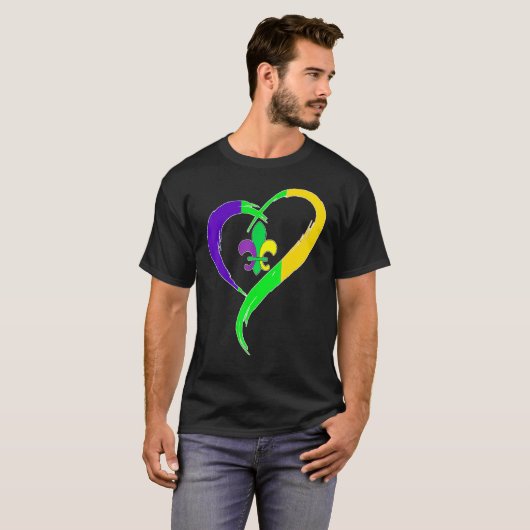 Cute Mardi Gras Heart Funny Fleur-De-Lis Mardi Gra T-shirt (Voorkant volledig)
