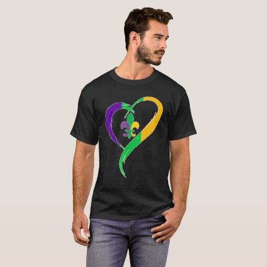 Cute Mardi Gras Heart Funny Fleur-De-Lis Mardi Gra T-shirt (Voorkant volledig)