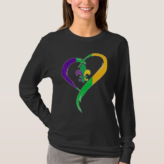 Cute Mardi Gras Heart Funny Fleur-De-Lis Mardi Gra T-shirt (Voorkant)