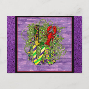 Cute Mardi Gras Love Beads Crawfish Paars Briefkaart