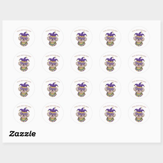 Cute Mardi Gras Puppy Dog Custom Text Ronde Sticker (Vel)